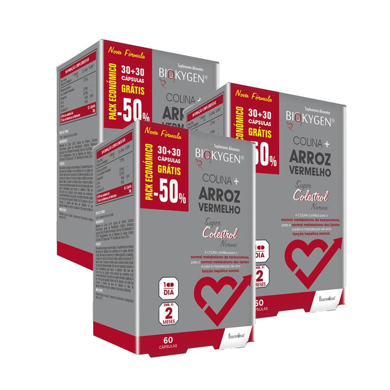 Fharmonat Biokygen Arroz Vermelho Colesterol 60 Cápsulas - Pack de 3