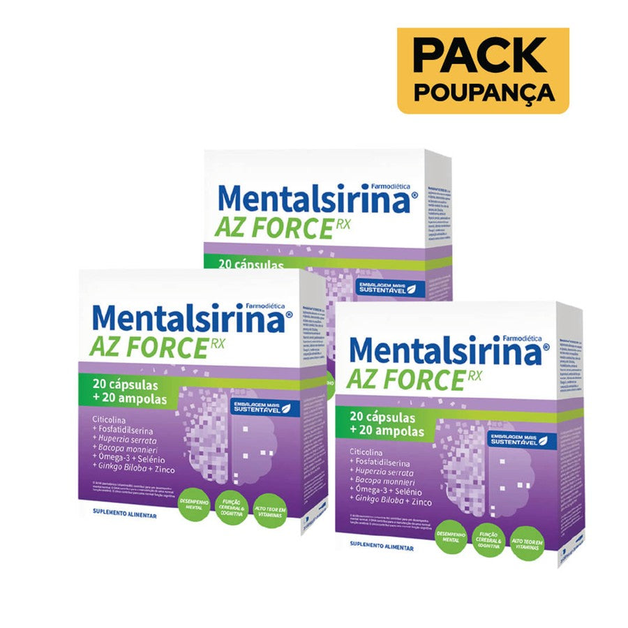 Farmodiética Mentalsirina AZ Force Rx 20 Cápsulas + 20 Ampolas - Pack de 3