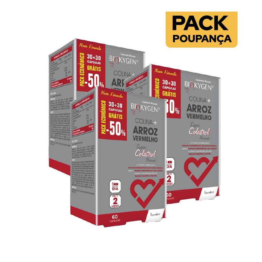 Fharmonat Biokygen Arroz Vermelho Colesterol 60 Cápsulas - Pack de 3