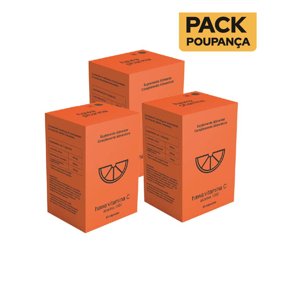 Hawa Vitamina C 1000mg Alcalina 60 Cápsulas - Pack de 3