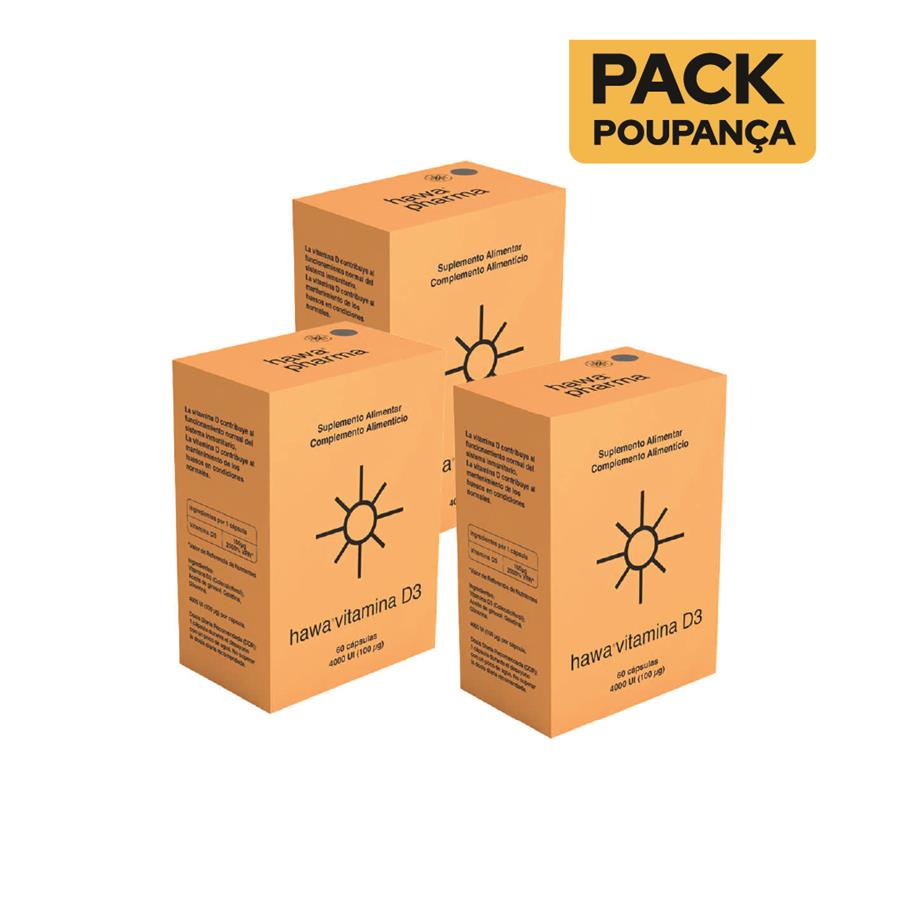 Hawa Vitamina D3 4000 UI 60 Cápsulas - Pack de 3