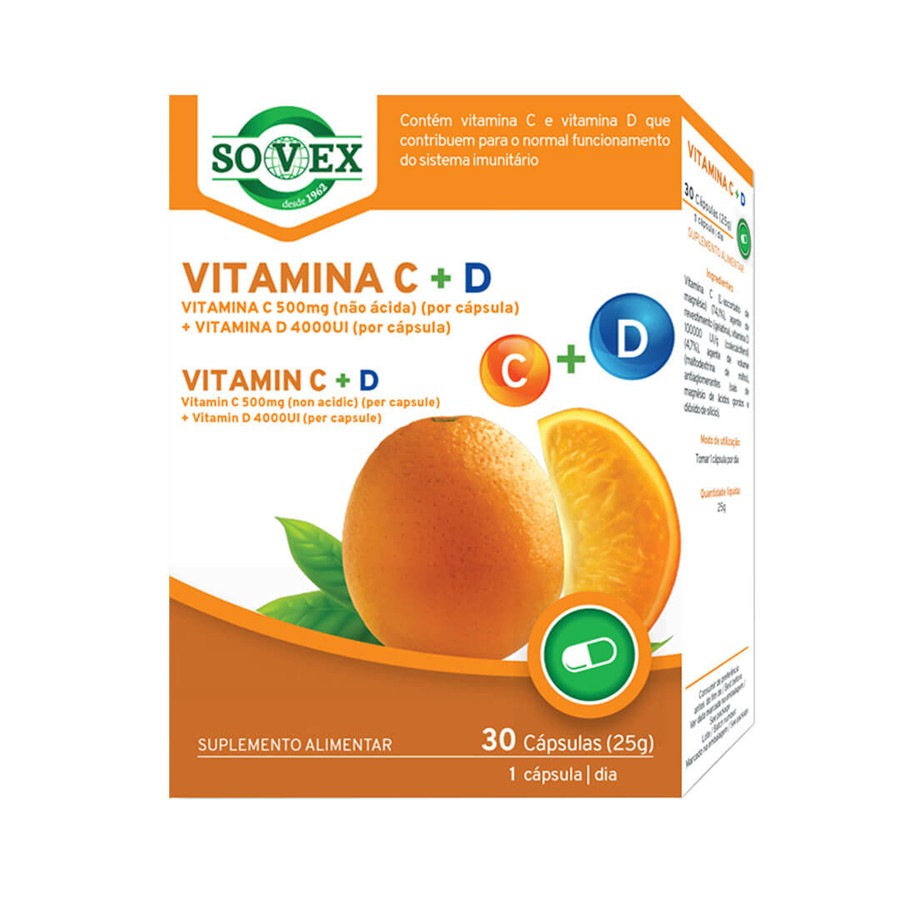 Sovex Vitamina C 500 mg + Vitamina D 4000 UI 30 Cápsulas - imagem principal